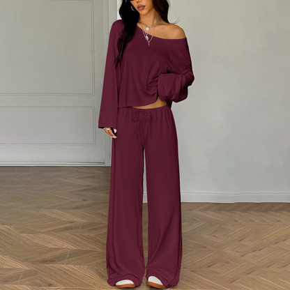 Off-shoulder-top och byxor för damer, 2-delad outfit