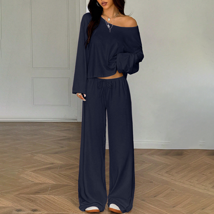 Off-shoulder-top och byxor för damer, 2-delad outfit