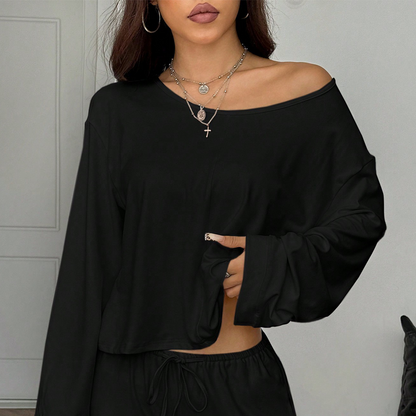 Off-shoulder-top och byxor för damer, 2-delad outfit