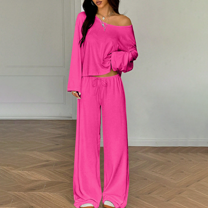 Off-shoulder-top och byxor för damer, 2-delad outfit
