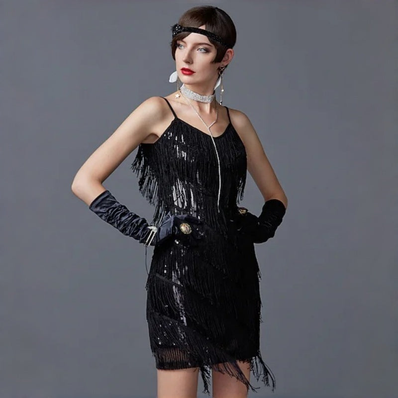 Kvinnor Hängslen Patchwork Tassel Elegant Temperament Kvällsfest Stil Klänning