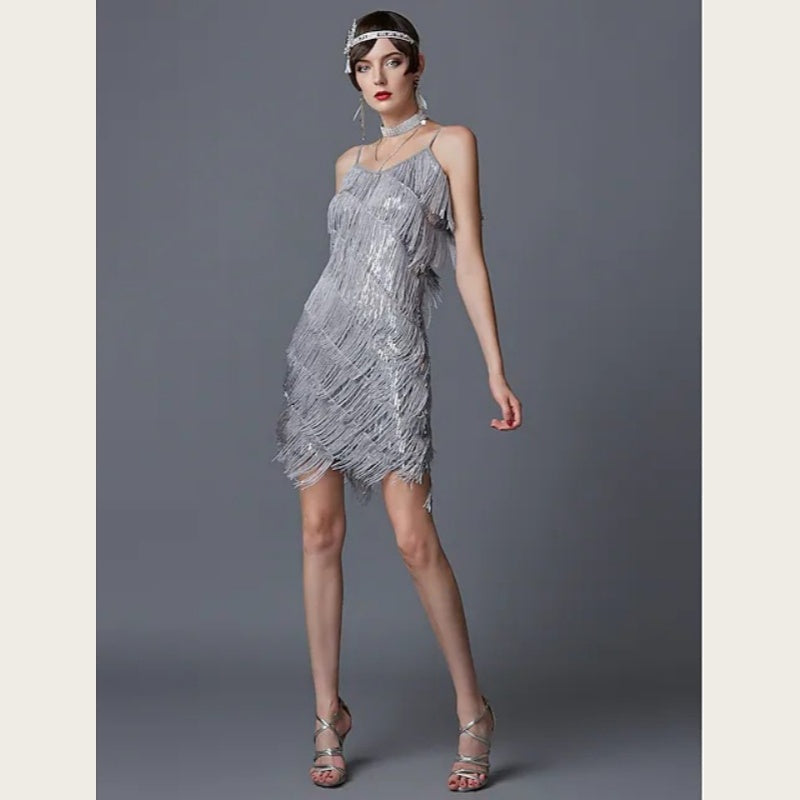 Kvinnor Hängslen Patchwork Tassel Elegant Temperament Kvällsfest Stil Klänning