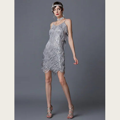 Kvinnor Hängslen Patchwork Tassel Elegant Temperament Kvällsfest Stil Klänning
