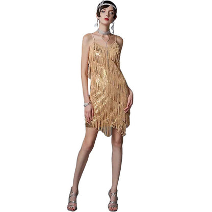 Kvinnor Hängslen Patchwork Tassel Elegant Temperament Kvällsfest Stil Klänning