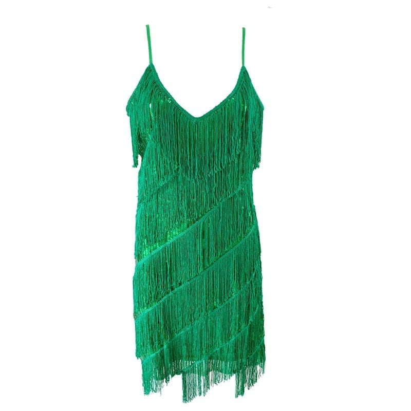 Kvinnor Hängslen Patchwork Tassel Elegant Temperament Kvällsfest Stil Klänning