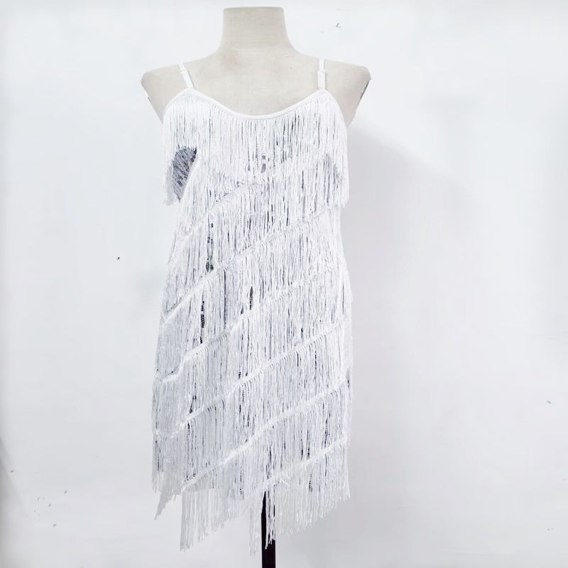 Kvinnor Hängslen Patchwork Tassel Elegant Temperament Kvällsfest Stil Klänning