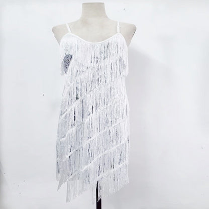 Kvinnor Hängslen Patchwork Tassel Elegant Temperament Kvällsfest Stil Klänning