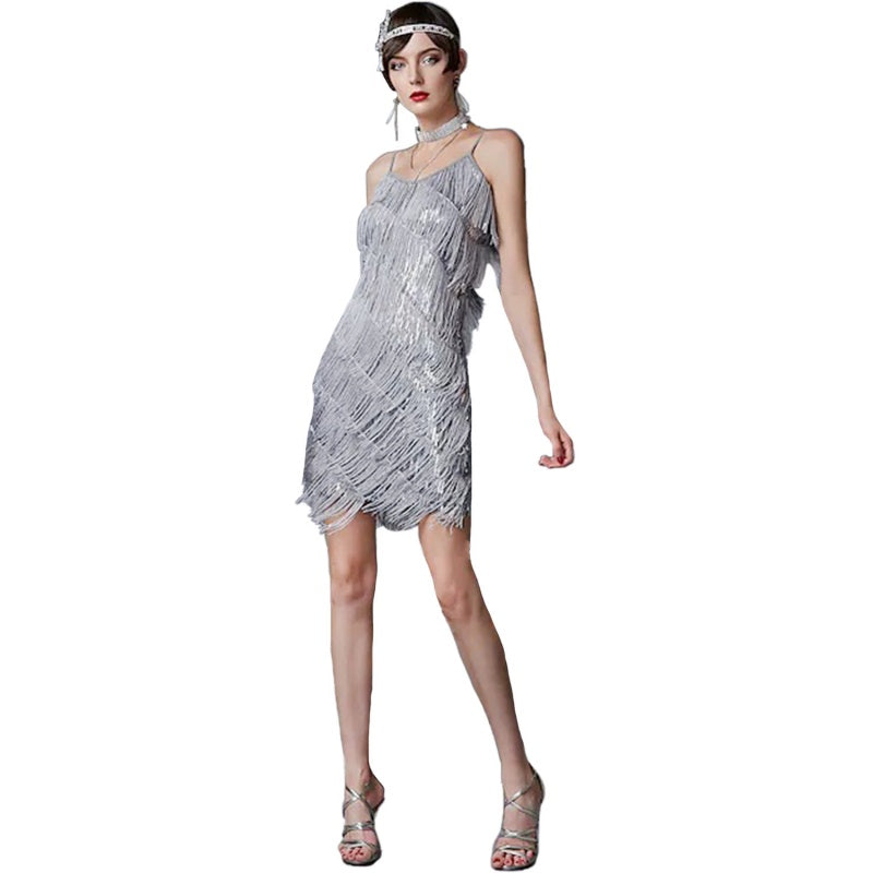 Kvinnor Hängslen Patchwork Tassel Elegant Temperament Kvällsfest Stil Klänning