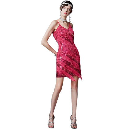 Kvinnor Hängslen Patchwork Tassel Elegant Temperament Kvällsfest Stil Klänning