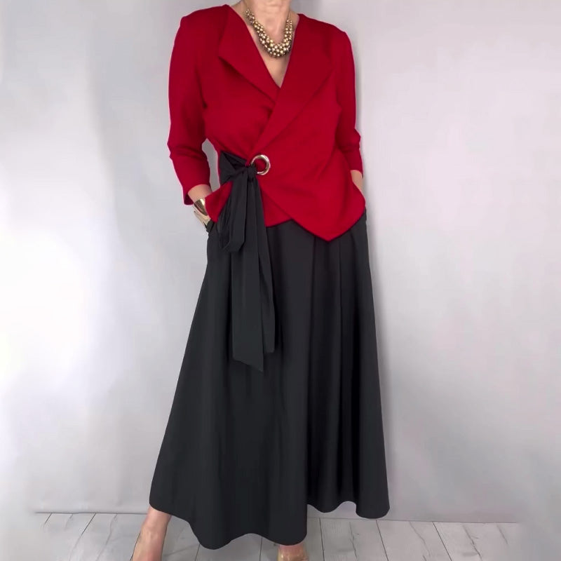 👗 60% RABATT! 🎉 Dam 2-delat Set – Snygg Topp & Enfärgad Kjol, Modern & Mångsidig 👚📦
