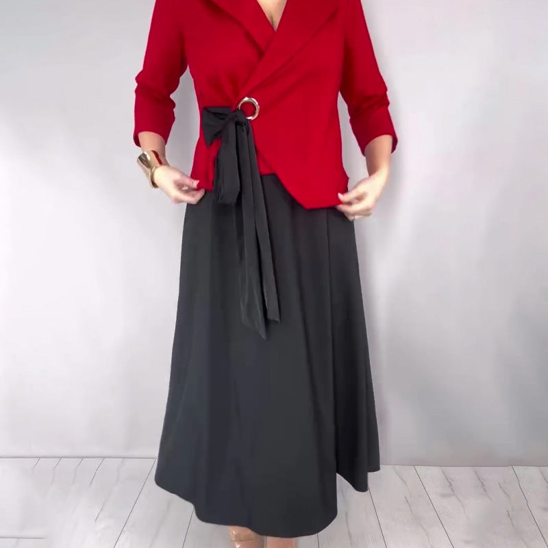 👗 60% RABATT! 🎉 Dam 2-delat Set – Snygg Topp & Enfärgad Kjol, Modern & Mångsidig 👚📦