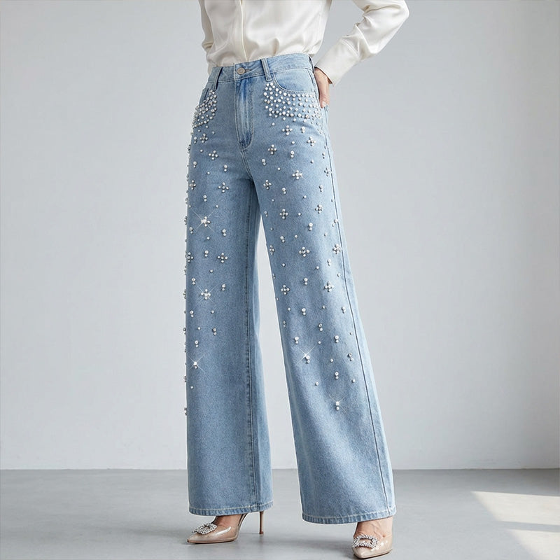 Eleganta, dekorerade jeansbyxor för kvinnor
