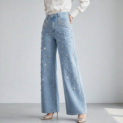 Eleganta, dekorerade jeansbyxor för kvinnor