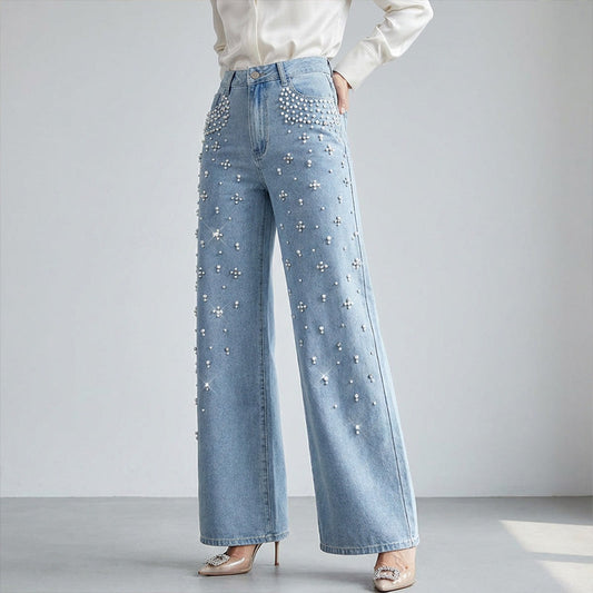 Eleganta, dekorerade jeansbyxor för kvinnor