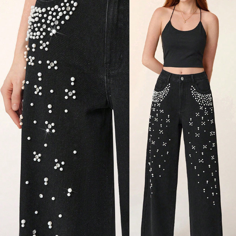 Eleganta, dekorerade jeansbyxor för kvinnor