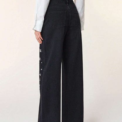 Eleganta, dekorerade jeansbyxor för kvinnor