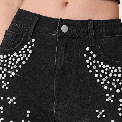 Eleganta, dekorerade jeansbyxor för kvinnor
