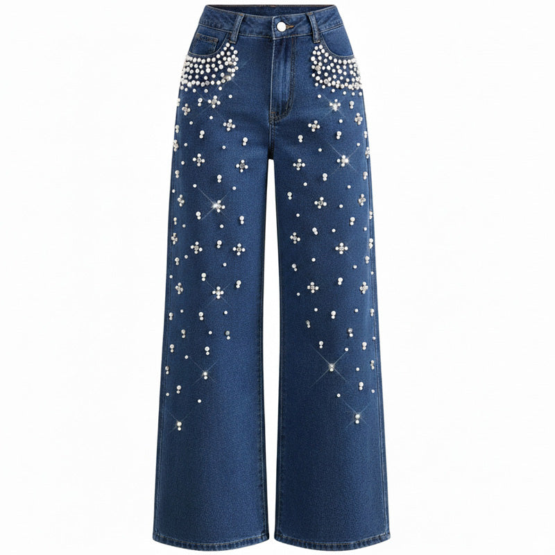 Eleganta, dekorerade jeansbyxor för kvinnor