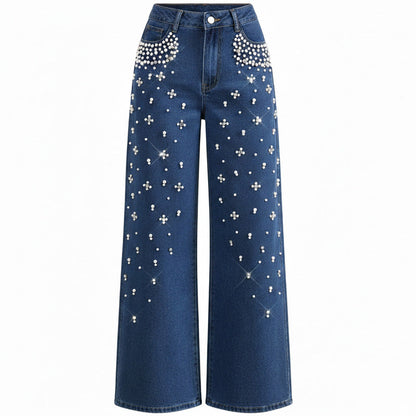 Eleganta, dekorerade jeansbyxor för kvinnor