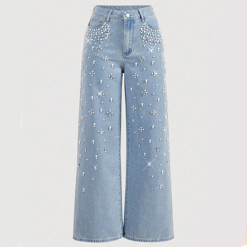 Eleganta, dekorerade jeansbyxor för kvinnor