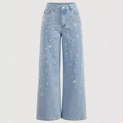 Eleganta, dekorerade jeansbyxor för kvinnor