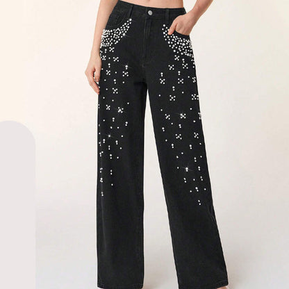 Eleganta, dekorerade jeansbyxor för kvinnor