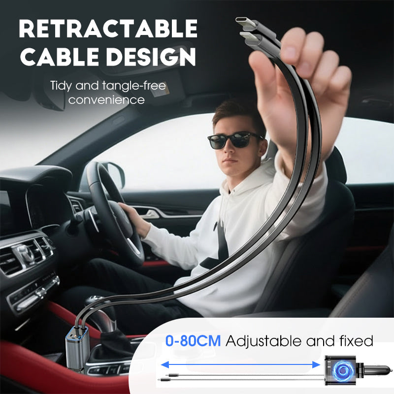 Ultrasnabb billaddare med utdragbara kablar och stjärnbelysning