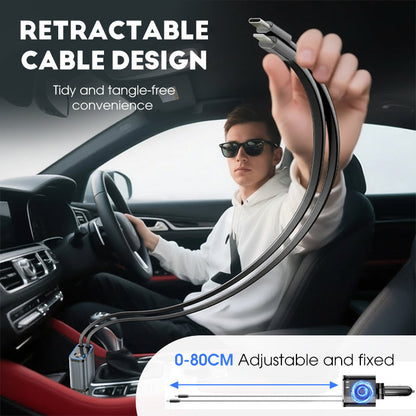 Ultrasnabb billaddare med utdragbara kablar och stjärnbelysning