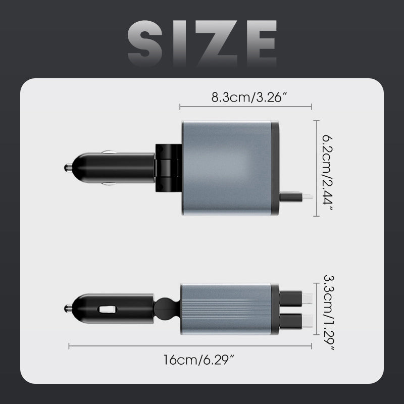 Ultrasnabb billaddare med utdragbara kablar och stjärnbelysning