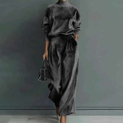 2-delat set med varmt topp och vida byxor för kvinnor