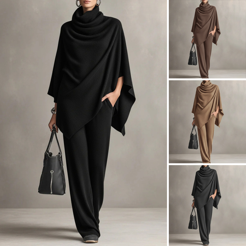 👚 50% RABATT! 👖 Set med polotröja och vida byxor för dam – Mjukt tyg, avslappnad och mångsidig passform ✨