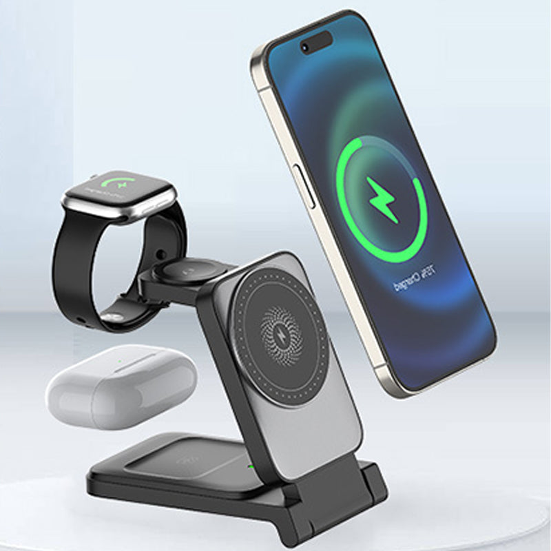 3-i-1 hopfällbar magnetisk trådlös laddare