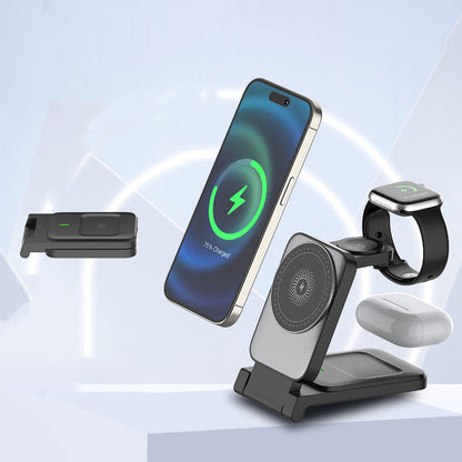 3-i-1 hopfällbar magnetisk trådlös laddare