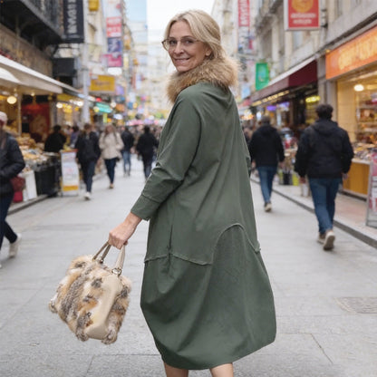 Långärmad midi-klänning i cocoon-modell för damer