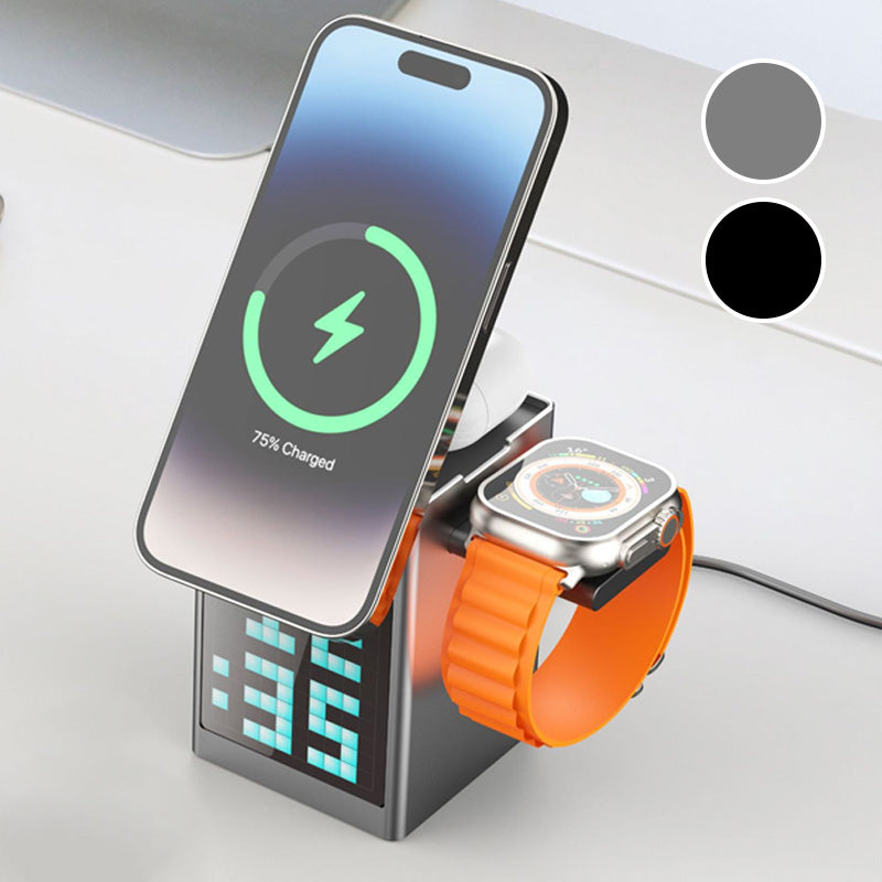 📢📢50 % RABATT !! ⏰Multifunktionell laddningsstation med inbyggd Bluetooth-högtalare och klocka