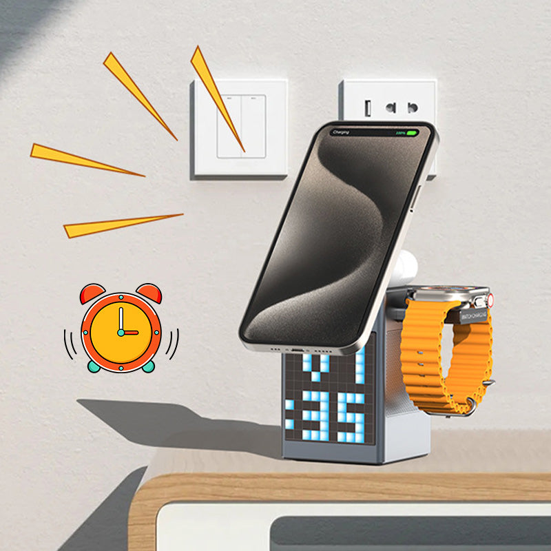 📢📢50 % RABATT !! ⏰Multifunktionell laddningsstation med inbyggd Bluetooth-högtalare och klocka