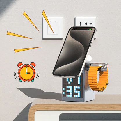 📢📢50 % RABATT !! ⏰Multifunktionell laddningsstation med inbyggd Bluetooth-högtalare och klocka