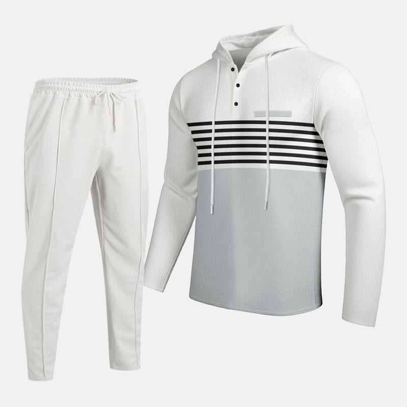 🔥Tvådelat set med huvtröja och byxor för herr, med snygg färgblockdesign och bekväm huvtröja👖