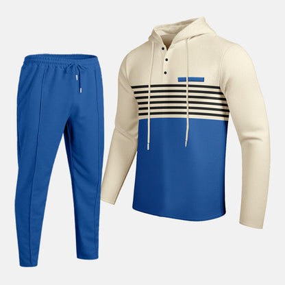 🔥Tvådelat set med huvtröja och byxor för herr, med snygg färgblockdesign och bekväm huvtröja👖