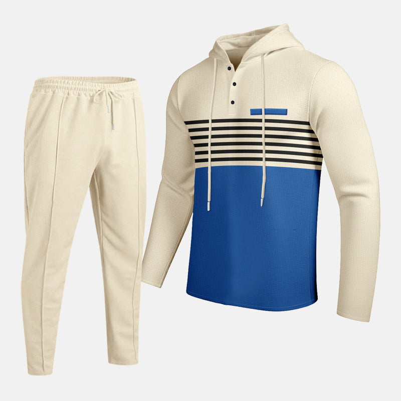 🔥Tvådelat set med huvtröja och byxor för herr, med snygg färgblockdesign och bekväm huvtröja👖