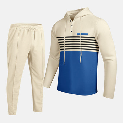 🔥Tvådelat set med huvtröja och byxor för herr, med snygg färgblockdesign och bekväm huvtröja👖