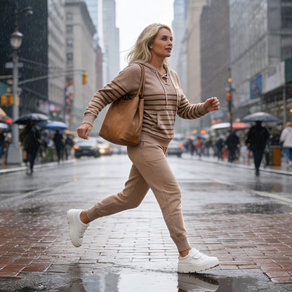 Casual randig topp och ankelånga byxor i set