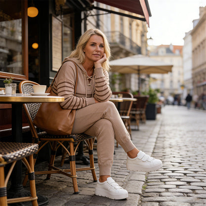 Casual randig topp och ankelånga byxor i set