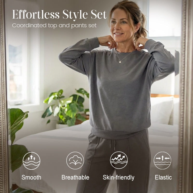👚 60% RABATT! 👖 Damset Långärmad Top & Vida Byxor – Mjukt Tyg, Avslappnad Passform & Koordinerat Uppseende ✨