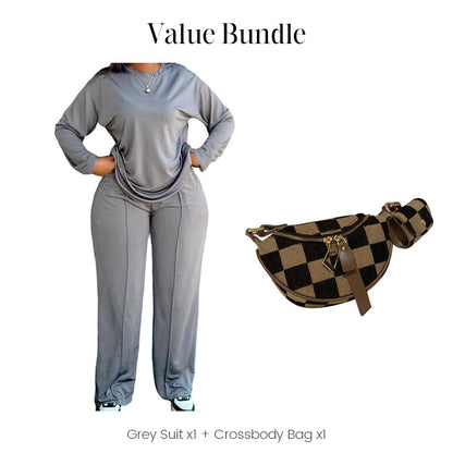 👚 60% RABATT! 👖 Damset Långärmad Top & Vida Byxor – Mjukt Tyg, Avslappnad Passform & Koordinerat Uppseende ✨