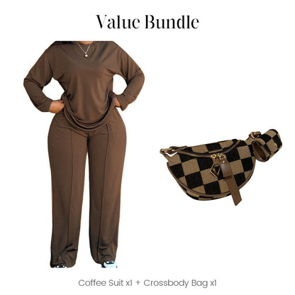 👚 60% RABATT! 👖 Damset Långärmad Top & Vida Byxor – Mjukt Tyg, Avslappnad Passform & Koordinerat Uppseende ✨