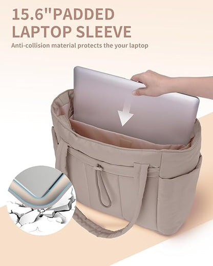 💕Rea 50% RABATT🎁Wandering Nature Puffer-tygväska med mugghållare och laptopfack samt trolleyväska för resor, arbete, sjuksköterskor, kvinnor