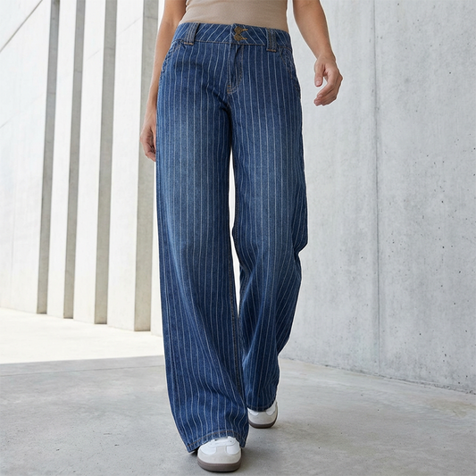 Lågt skurna Y2K-randiga jeans för damer