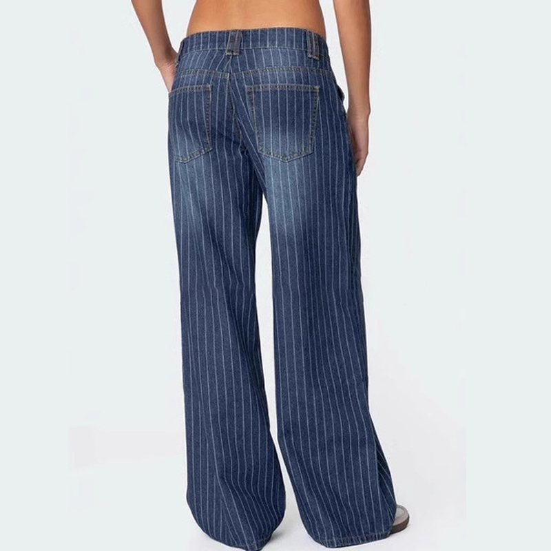 Lågt skurna Y2K-randiga jeans för damer