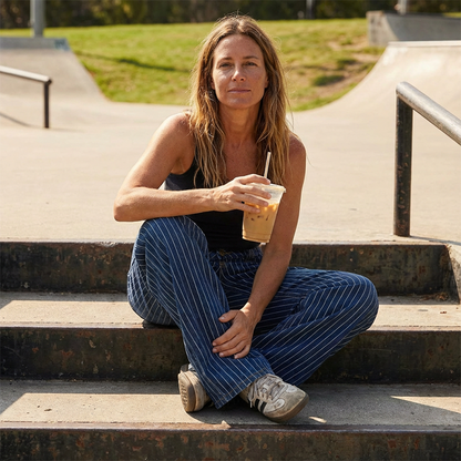 Lågt skurna Y2K-randiga jeans för damer